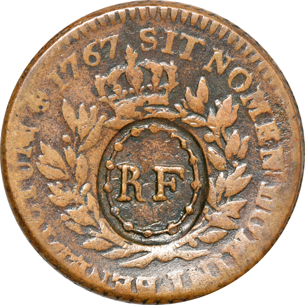 French Colonies - La Rochelle Mint 1721, 1722, and 1767  9 deniers, as described