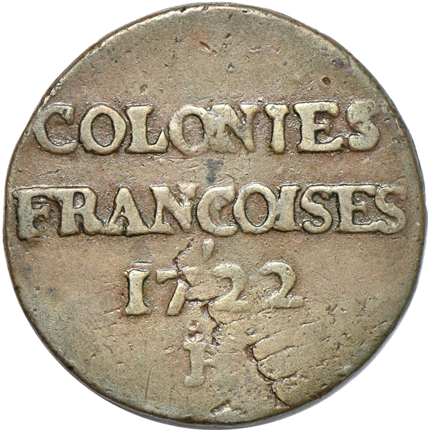 French Colonies - La Rochelle Mint 1721, 1722, and 1767  9 deniers, as described