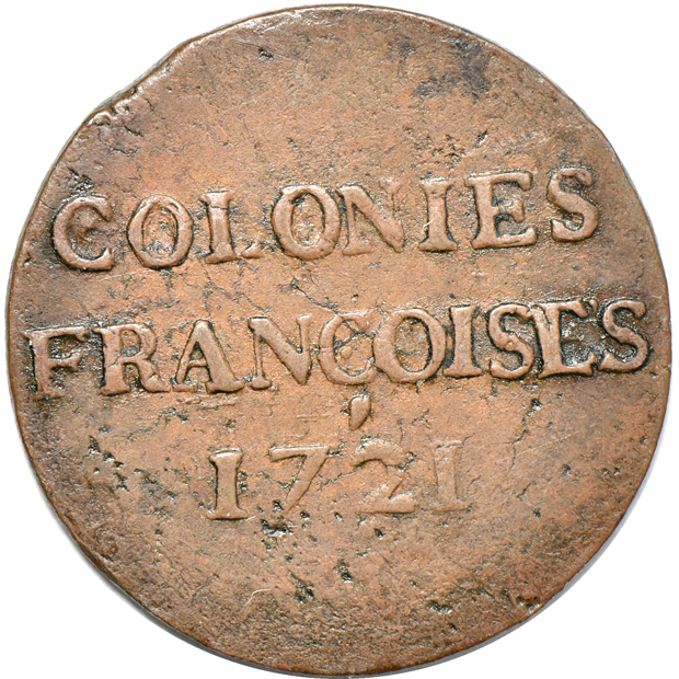 French Colonies - La Rochelle Mint 1721, 1722, and 1767  9 deniers, as described