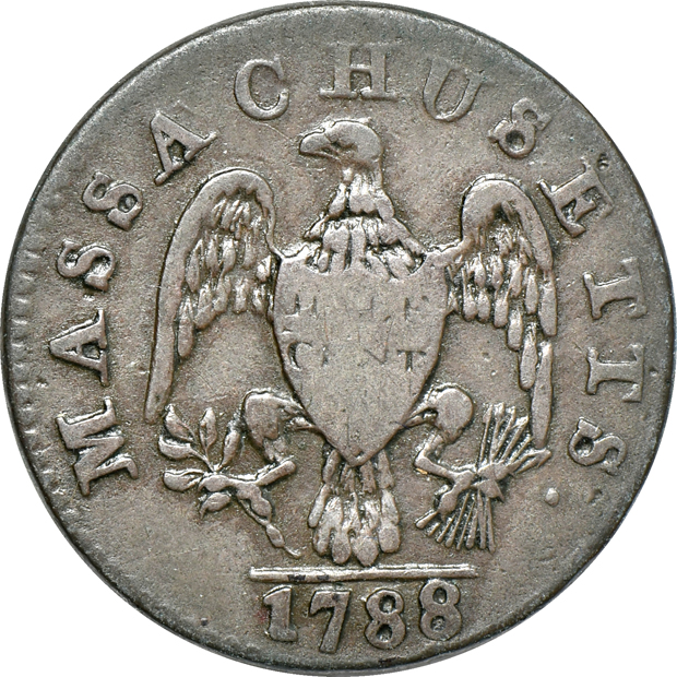 Four Colonials:  One 1786 New Jersey, two 1787 New Jersey, and a Massachusetts 1/2 cent