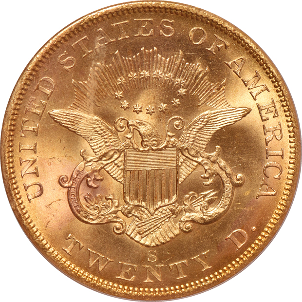 1857-S Spiked Shield S.S. Central America PCGS MS-65 CAC