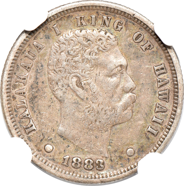 1883 Hawaii ten-cent piece XF-40, and an 1883 three-cent nickel PR-65, both NGC