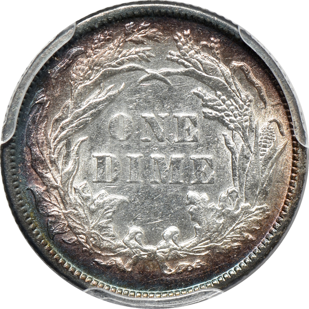1856 half-dime AU-58, plus two dimes:  1879 PR-63, and an 1885 AU-58, all PCGS