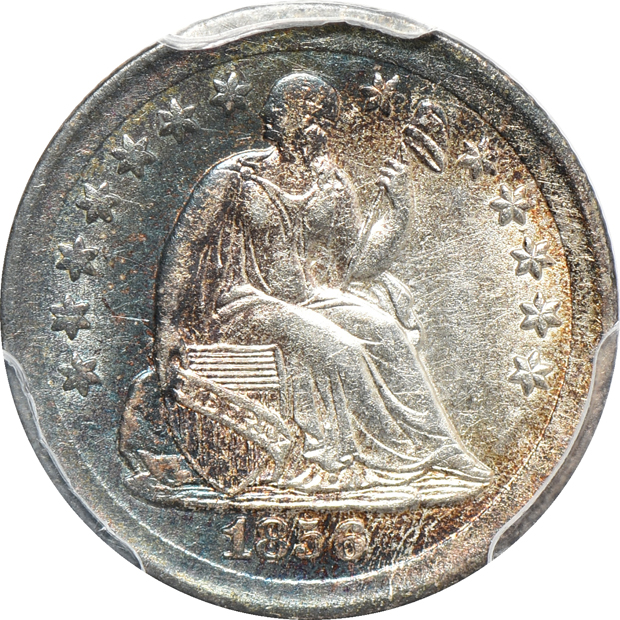 1856 half-dime AU-58, plus two dimes:  1879 PR-63, and an 1885 AU-58, all PCGS