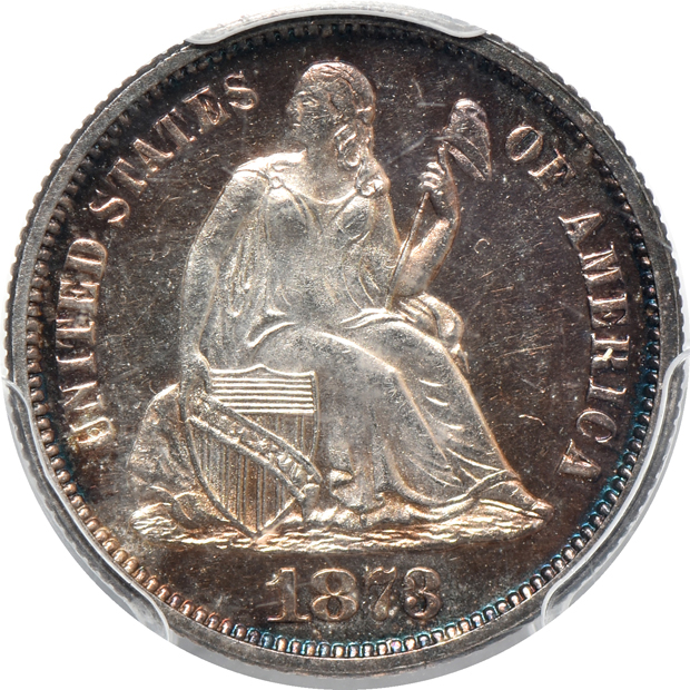 1856 half-dime AU-58, plus two dimes:  1879 PR-63, and an 1885 AU-58, all PCGS