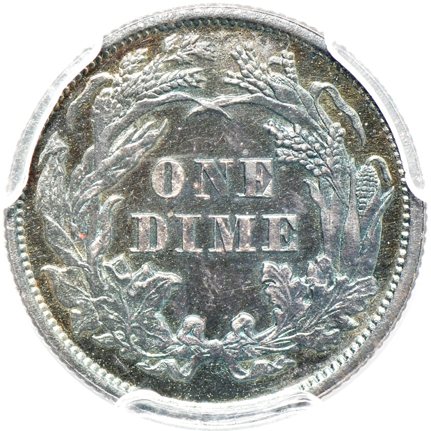 1856 half-dime AU-58, plus two dimes:  1879 PR-63, and an 1885 AU-58, all PCGS