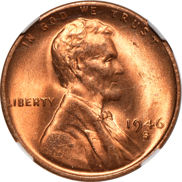 Seven Lincoln cents certified MS-67 RD by NGC