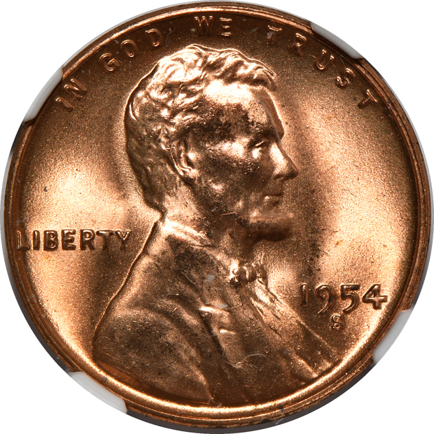 Seven Lincoln cents certified MS-67 RD by NGC