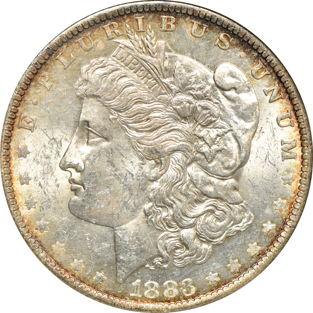 Nine certified Morgan silver dollars with VAM attribution
