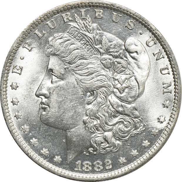 Six Morgan silver dollars