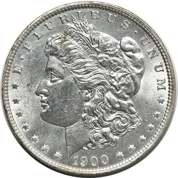Six Morgan silver dollars