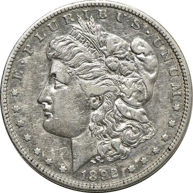 Six Morgan silver dollars