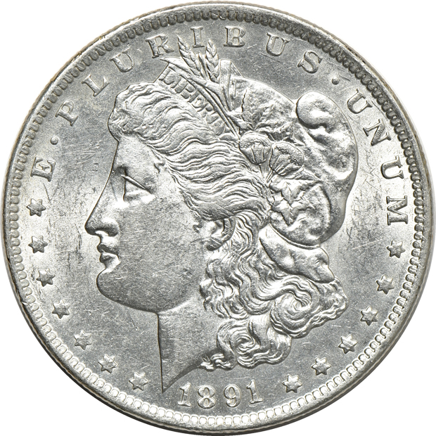 Six Morgan silver dollars