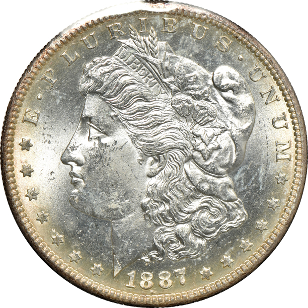 Thirteen Morgan silver dollars