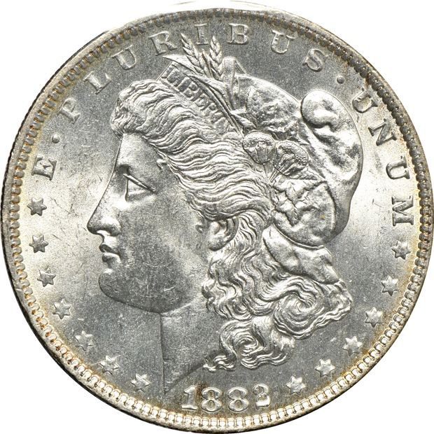 Thirteen Morgan silver dollars