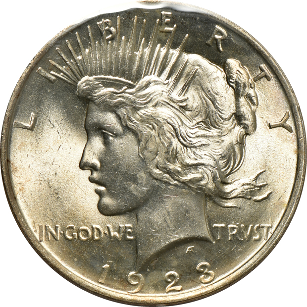 Eleven Peace silver dollars 