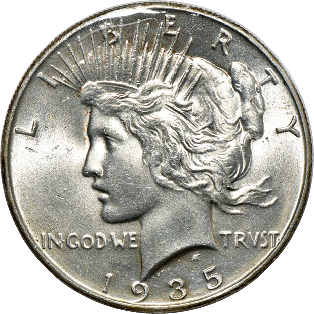 Eleven Peace silver dollars 