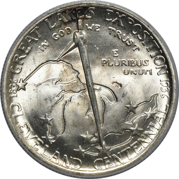 1862 $1 gold piece NGC AU-58, 1936 Cleveland silver commemorative half-dollar PCGS MS-65 (green label), and a 1936 York PCGS MS-66