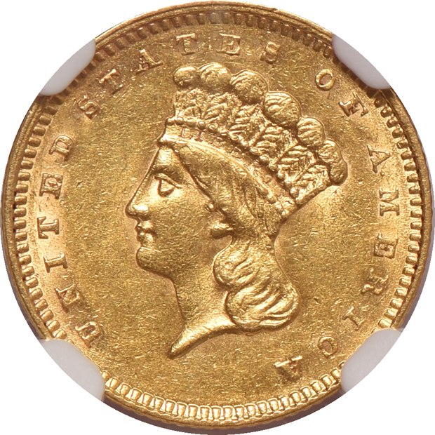 1862 $1 gold piece NGC AU-58, 1936 Cleveland silver commemorative half-dollar PCGS MS-65 (green label), and a 1936 York PCGS MS-66