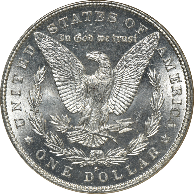 Four Morgan silver dollars, all NGC MS-66 CAC
