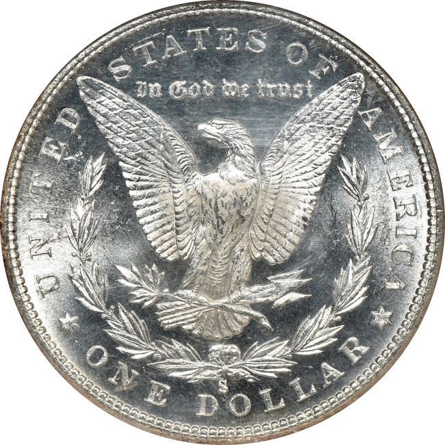 Four Morgan silver dollars, all NGC MS-66 CAC
