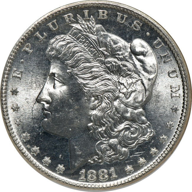 Four Morgan silver dollars, all NGC MS-66 CAC