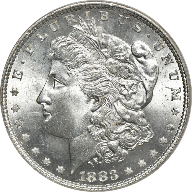 Four Morgan silver dollars, all NGC MS-66 CAC