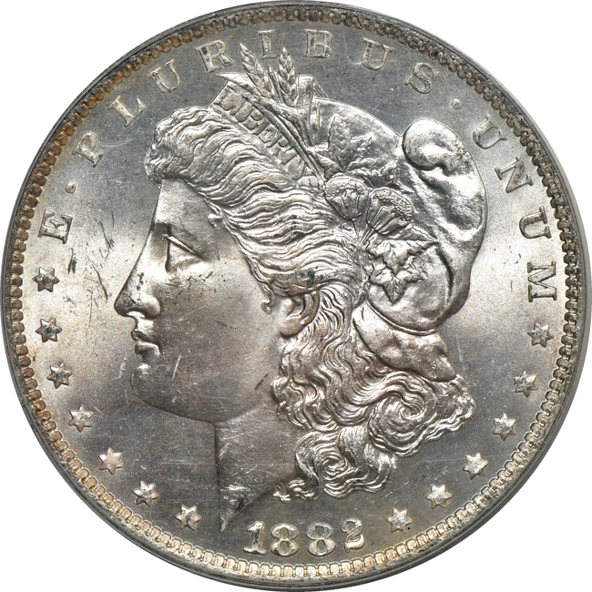 1882-O MS-65, and an 1891-O MS-64 CAC, both PCGS (green label)