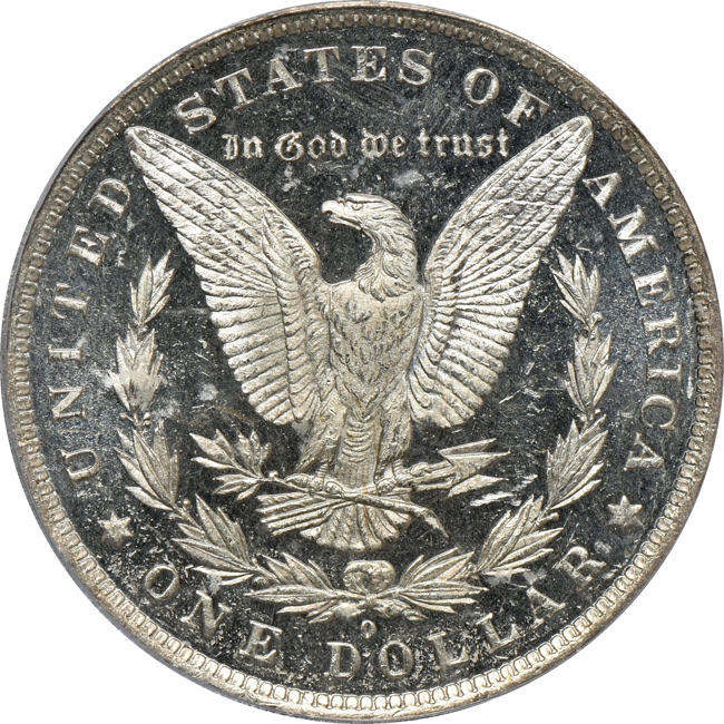 1883-O MS-65 (DMPL), and an 1890 MS-65, both ICG