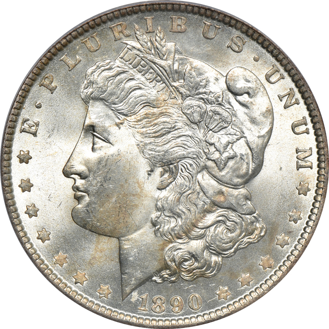 1883-O MS-65 (DMPL), and an 1890 MS-65, both ICG