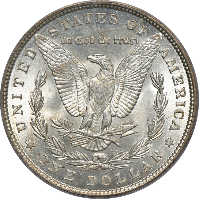 1883-O MS-65 (DMPL), and an 1890 MS-65, both ICG