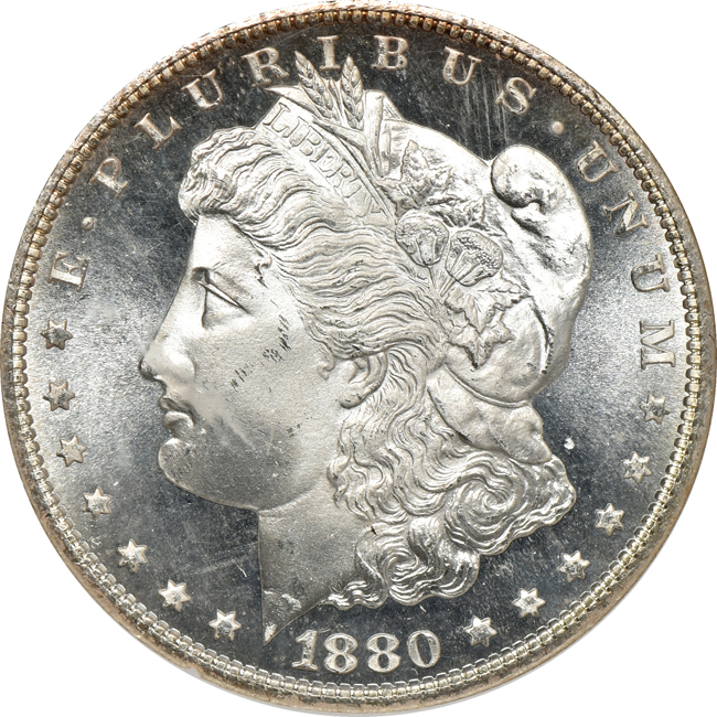 1880-S MS-66 PL, 1882-S MS-66, and an 1886 MS-66, all NGC