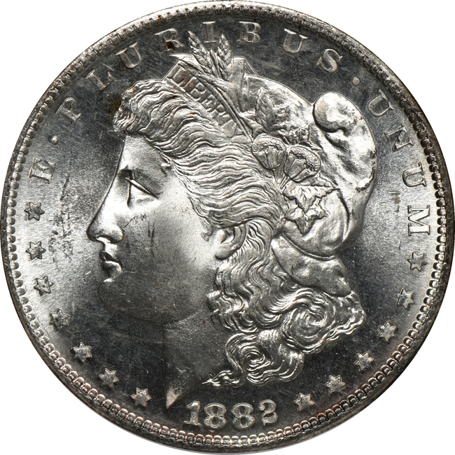 1880-S MS-66 PL, 1882-S MS-66, and an 1886 MS-66, all NGC