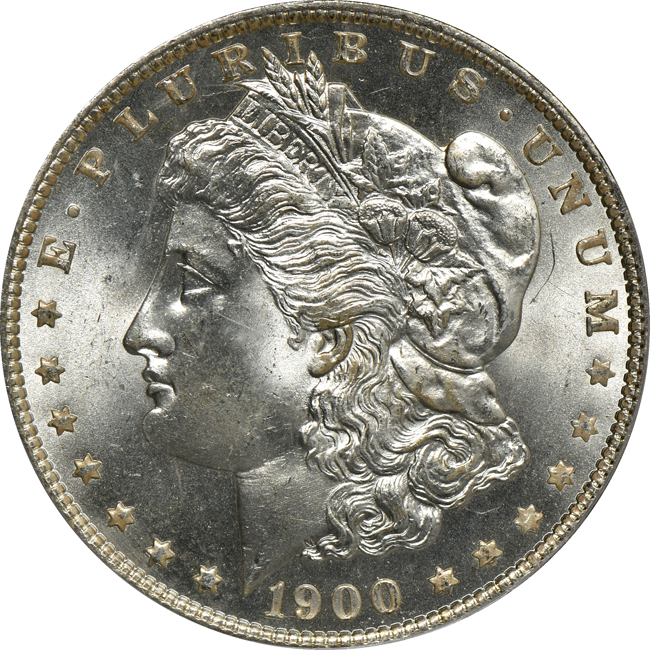 Four Morgan silver dollars certified MS-66 by PCGS (three CAC)