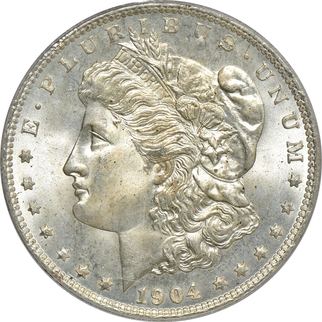 Four Morgan silver dollars certified MS-66 by PCGS (three CAC)