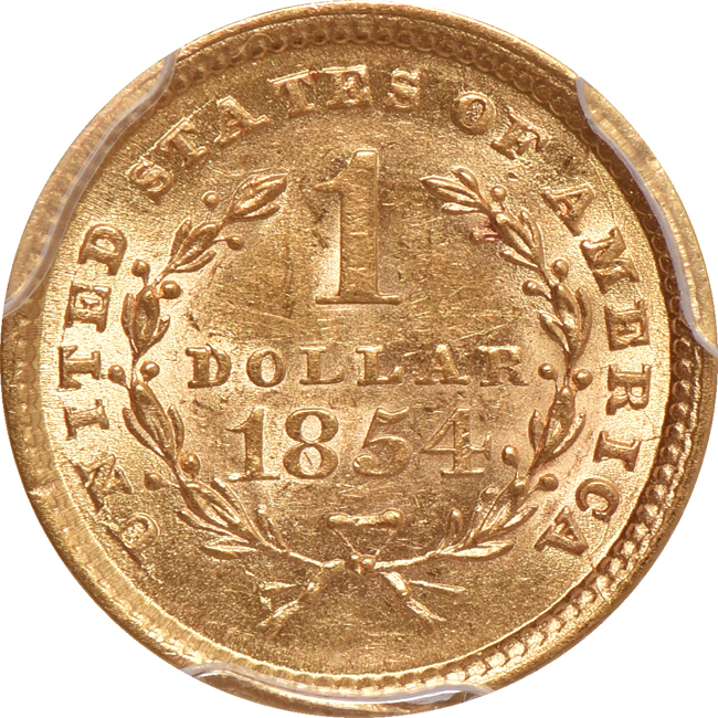 1853 MS-63, and an 1854 Type 1 MS-62, both PCGS
