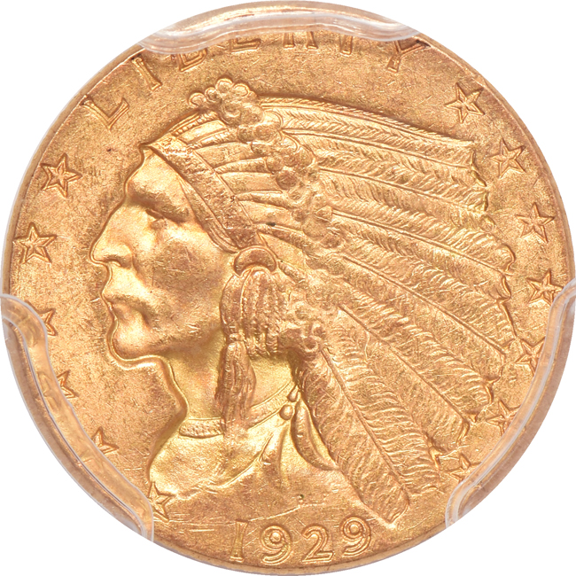 1906 Liberty quarter eagle PCGS MS-62 (green label), and a 1929 PCGS MS-63+