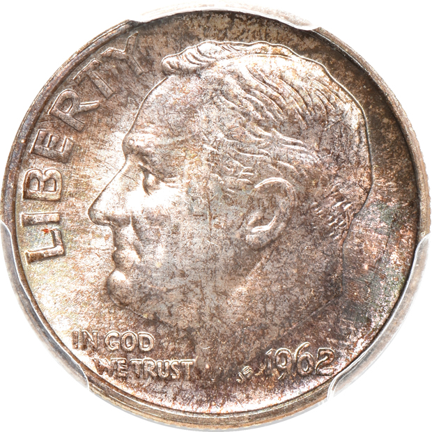 Four Mercury dimes and two Roosevelt dimes, all PCGS