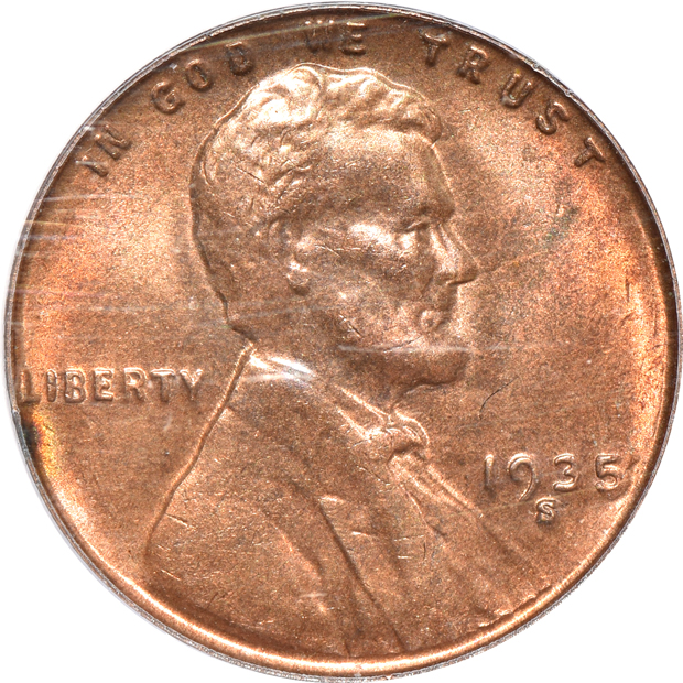 Eight Lincoln cents certified by PCGS