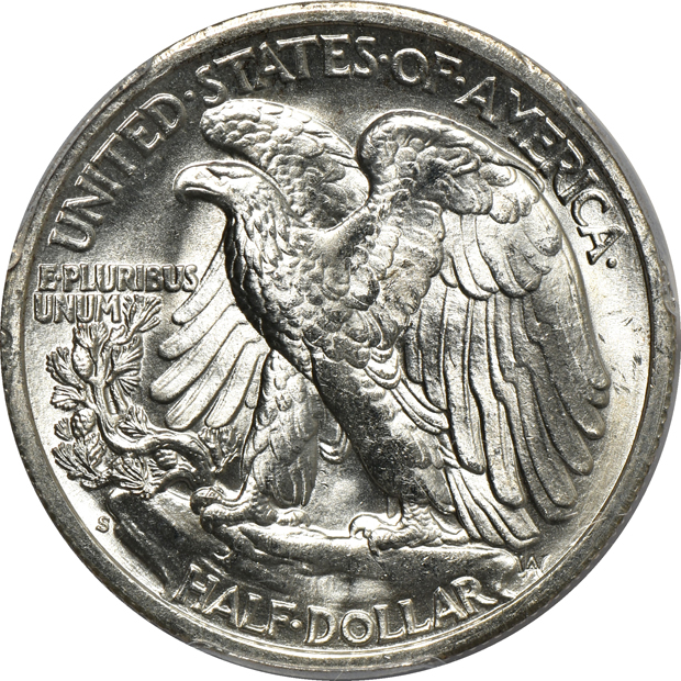 Thirteen Walking Liberty half dollars certified by PCGS