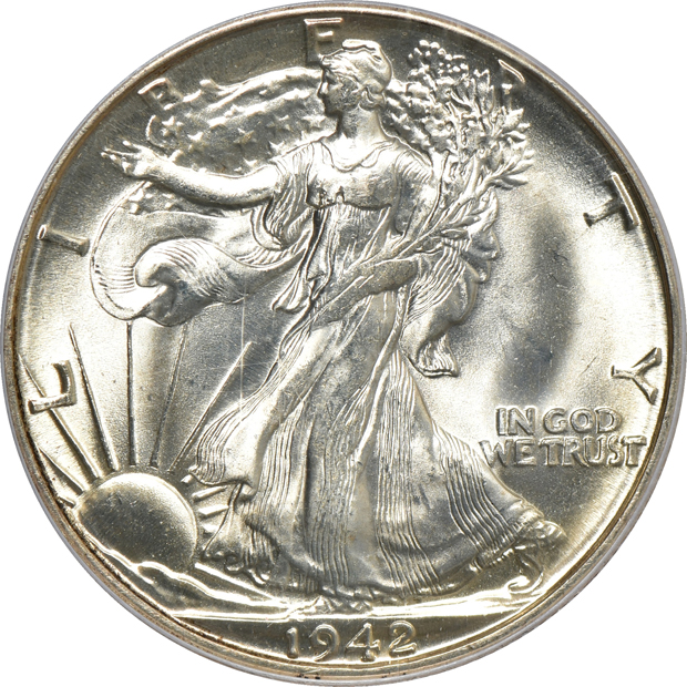 Thirteen Walking Liberty half dollars certified by PCGS