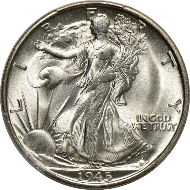 Nine Walking Liberty half dollars certified by PCGS