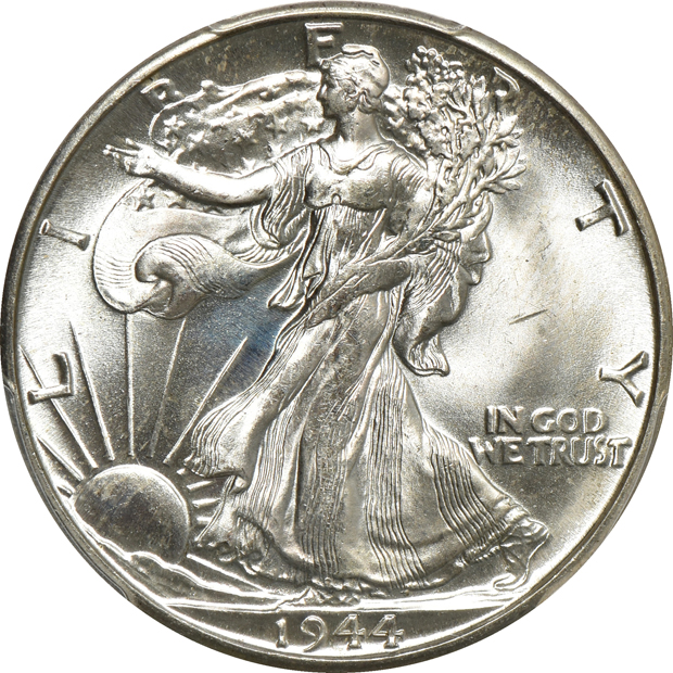 Nine Walking Liberty half dollars certified by PCGS