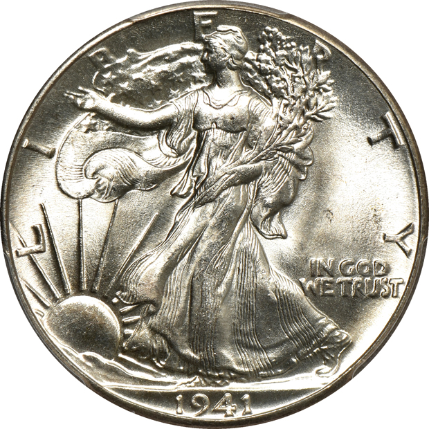 Nine Walking Liberty half dollars certified by PCGS