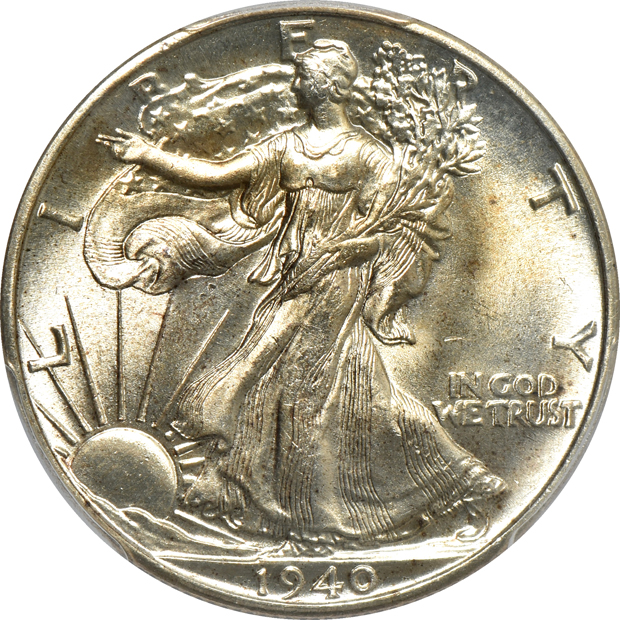 Nine Walking Liberty half dollars certified by PCGS