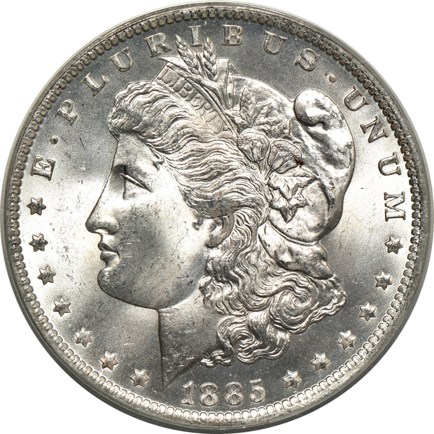 Seven Morgan silver dollars, eight Eisenhower dollars, and a 2005-W Proof silver eagle, all PCGS
