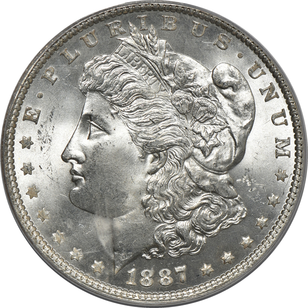 Seven Morgan silver dollars, eight Eisenhower dollars, and a 2005-W Proof silver eagle, all PCGS