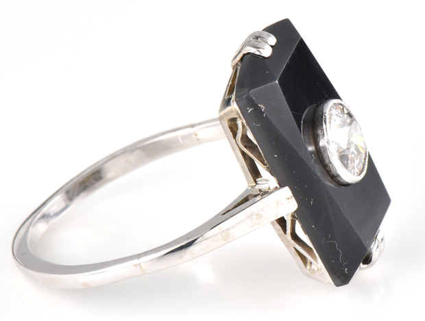 14K White Gold Black Onyx Ring 