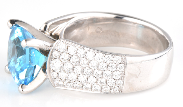 14K White Gold Blue Topaz Ring