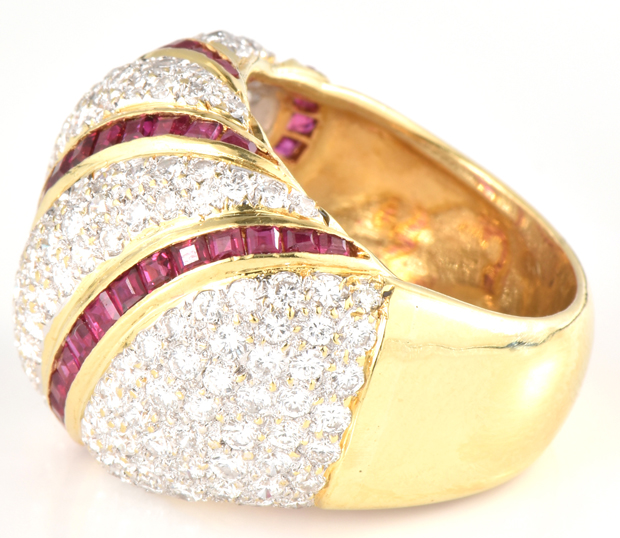 18K Yellow Gold Diamond and Ruby Ring